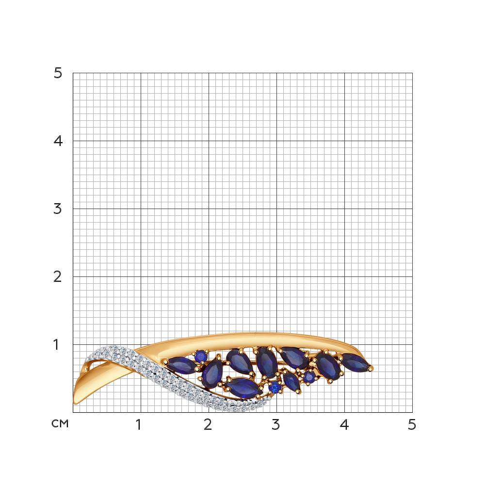 Брошь из красного золота с синими корундами и фианитами (042312)