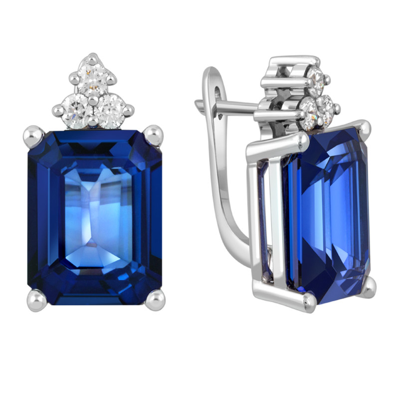 Серьги из белого золота с бриллиантами и сапфирами (052740)