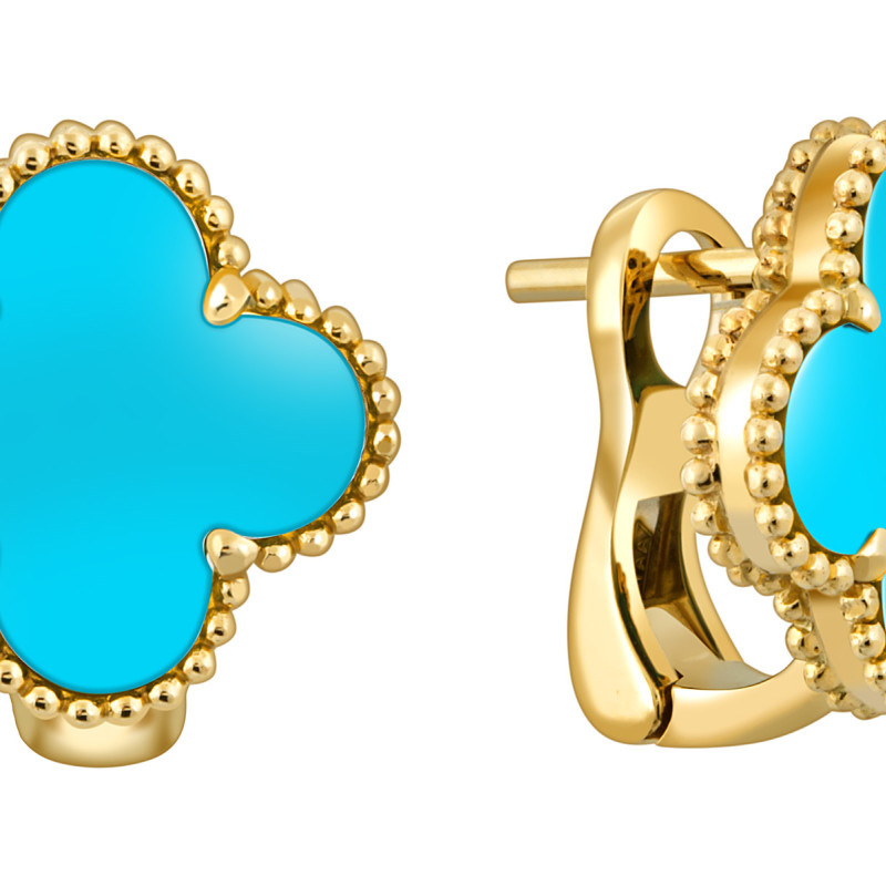Серьги из жёлтого золота с бирюзой (052574)