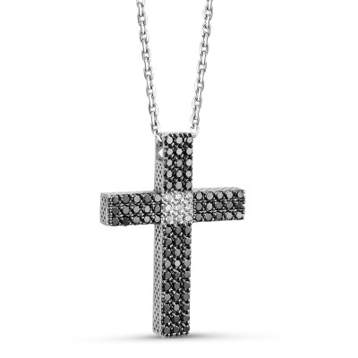 Колье крест из белого золота с бриллиантами (051479)