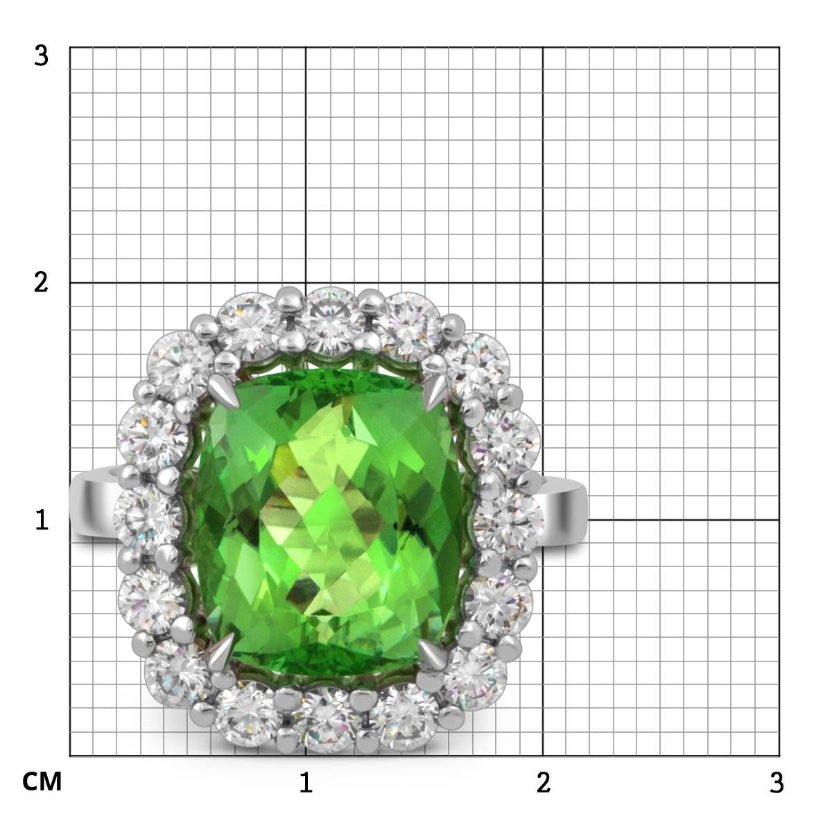 Кольцо из белого золота с бриллиантами и турмалином (050866)