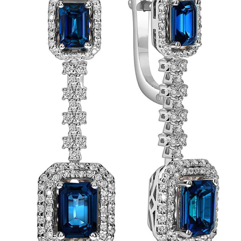 Серьги из белого золота с бриллиантами и сапфирами (049577)