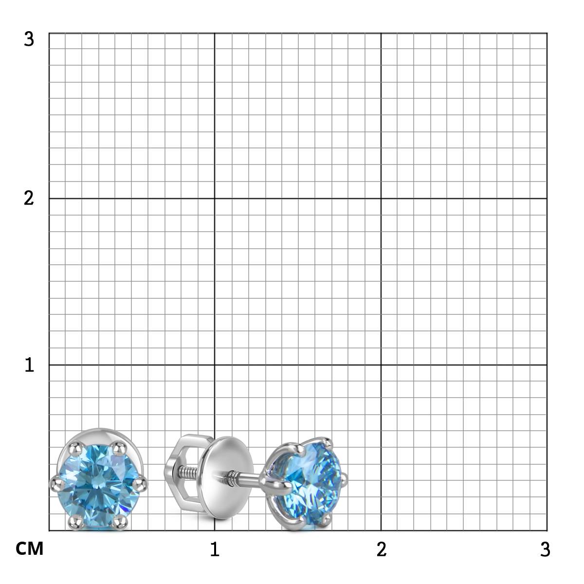 Серьги пусеты из белого золота с голубыми бриллиантами (060036)