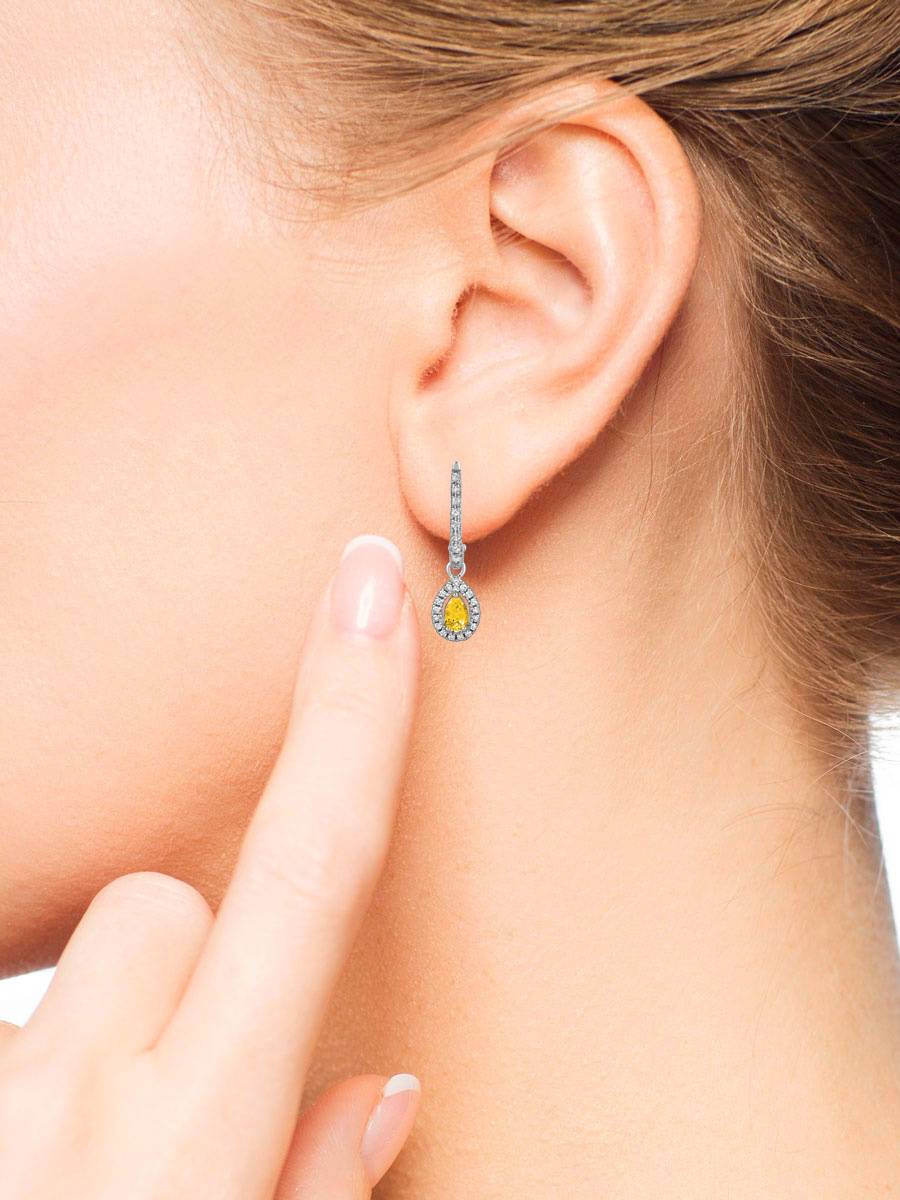 Серьги из белого золота с бриллиантами и жёлтыми сапфирами (059976)