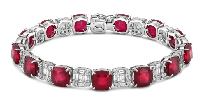 Браслет из белого золота с бриллиантами и рубинами (047516)