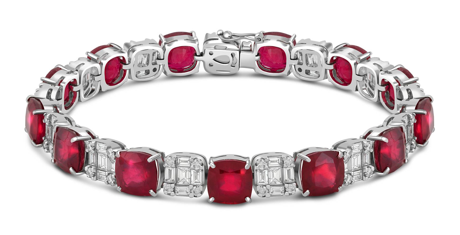 Браслет из белого золота с бриллиантами и рубинами (047516)