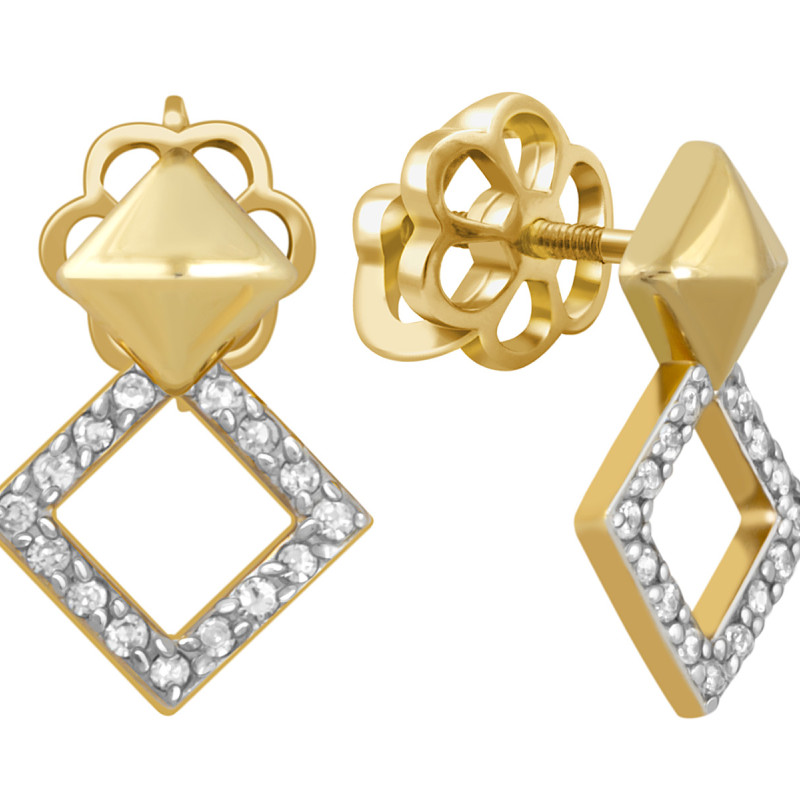 Серьги пусеты из жёлтого золота с бриллиантами (046345)