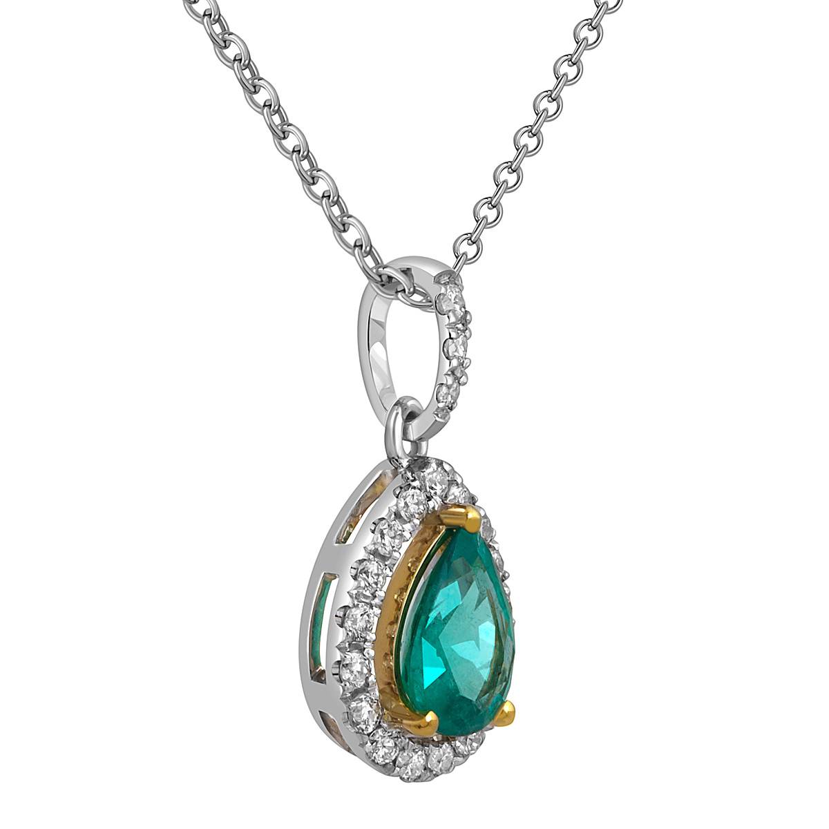 Кулон из белого золота с бриллиантами и изумрудом (052544)