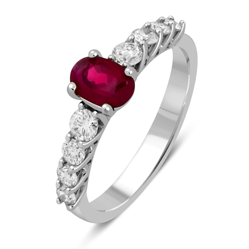 Кольцо из белого золота с бриллиантами и рубином (047813)