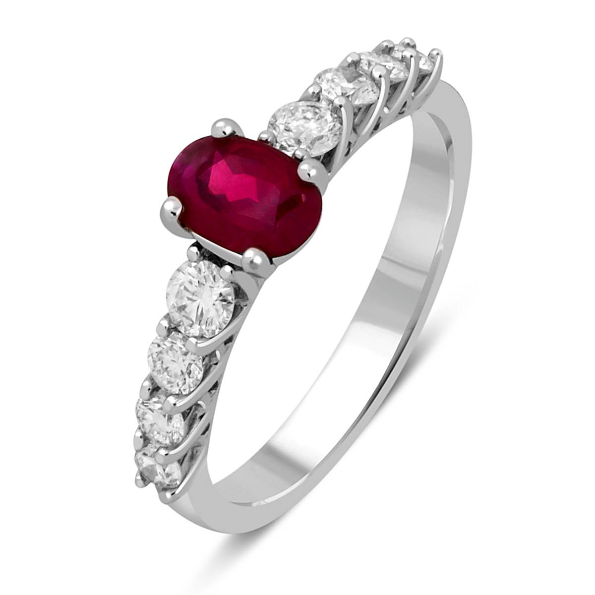 Кольцо из белого золота с бриллиантами и рубином (047813)