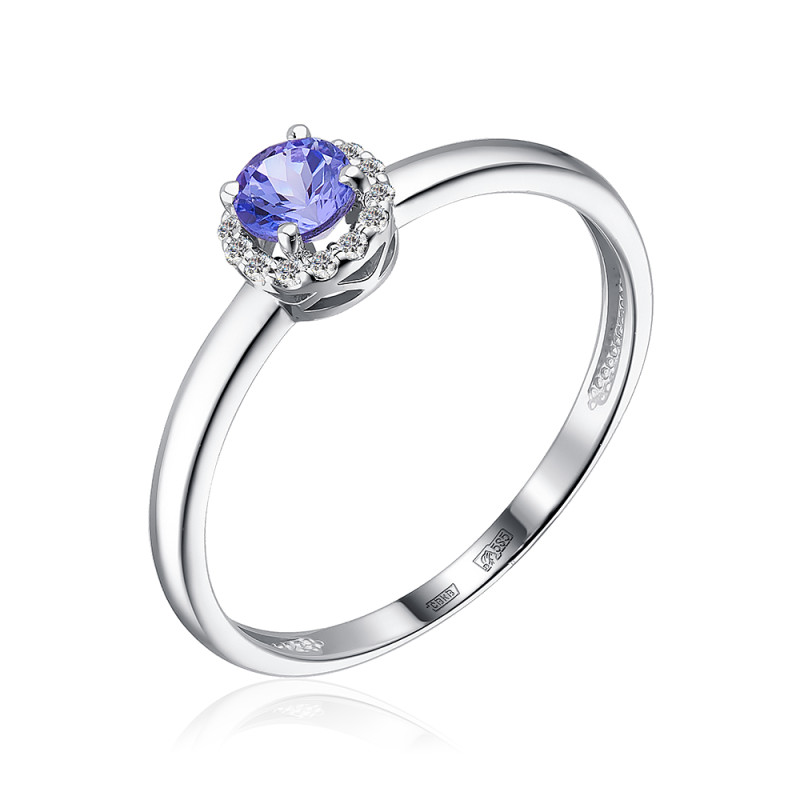Помолвочное кльцо из белого золота с бриллиантами и танзанитом (051364)