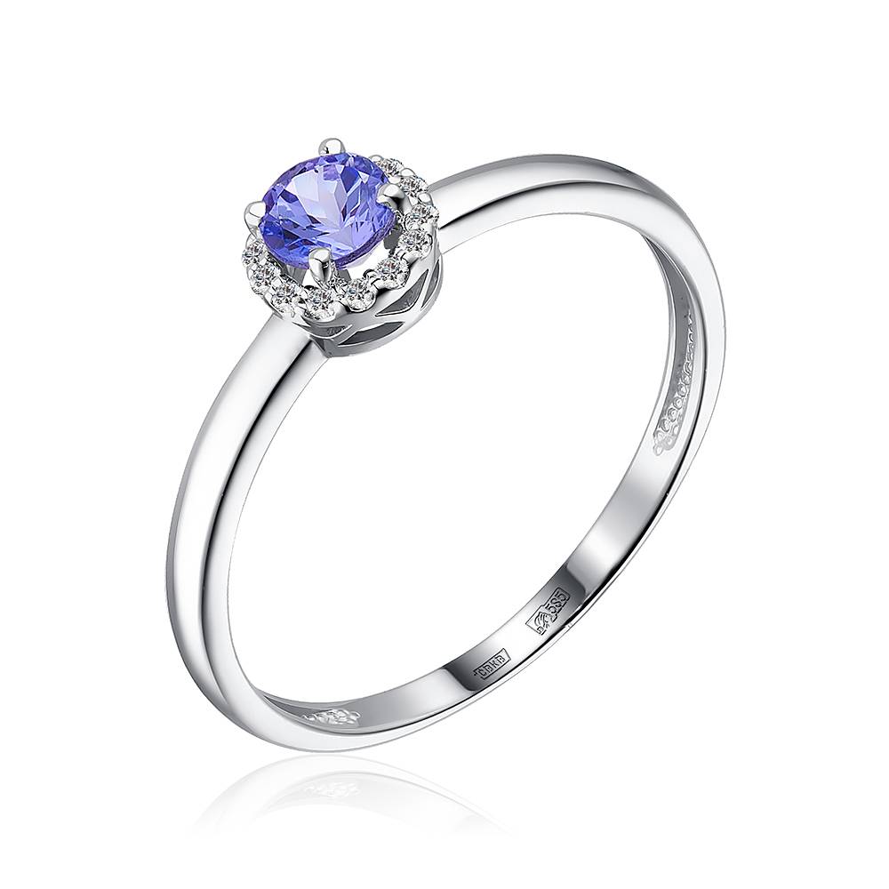 Помолвочное кльцо из белого золота с бриллиантами и танзанитом (051364)