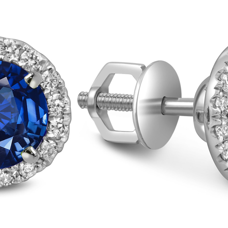 Серьги пусеты из белого золота с бриллиантами и сапфирами (061074)