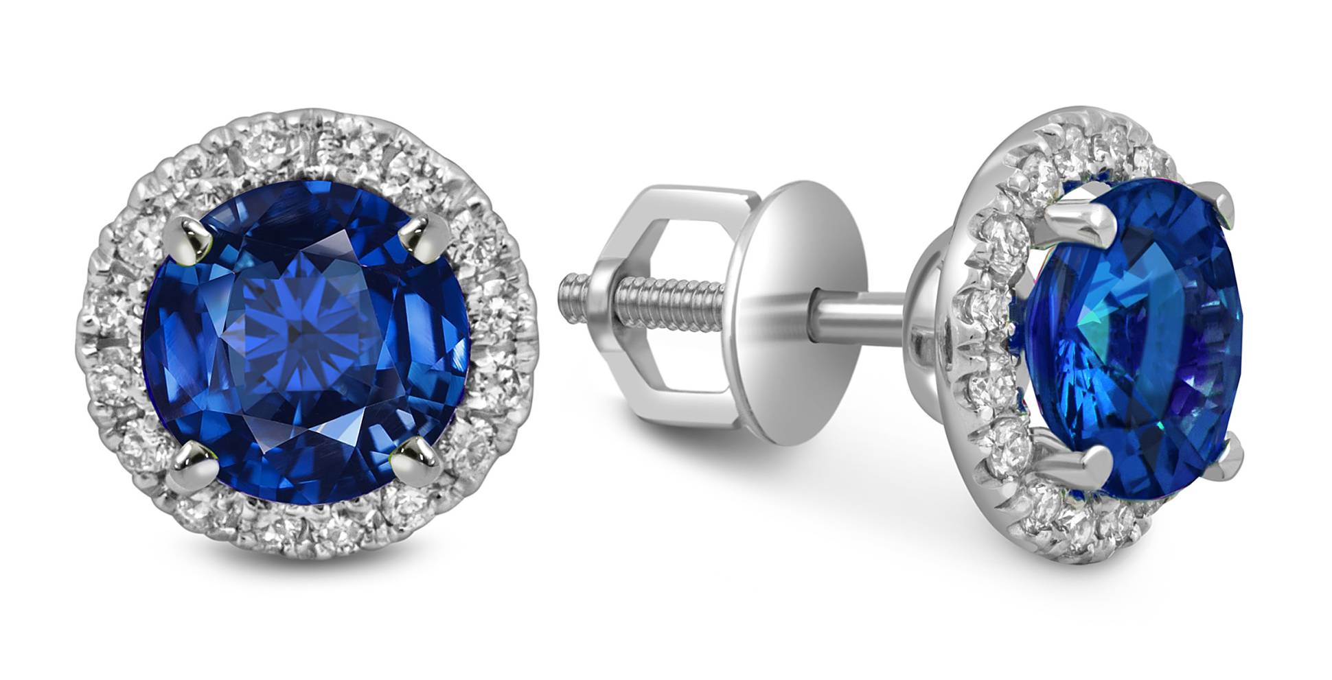 Серьги пусеты из белого золота с бриллиантами и сапфирами (061074)