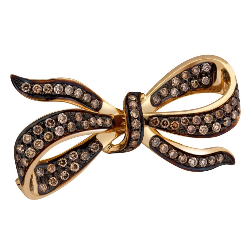 Брошь из жёлтого золота с коричневыми бриллиантами (027331)