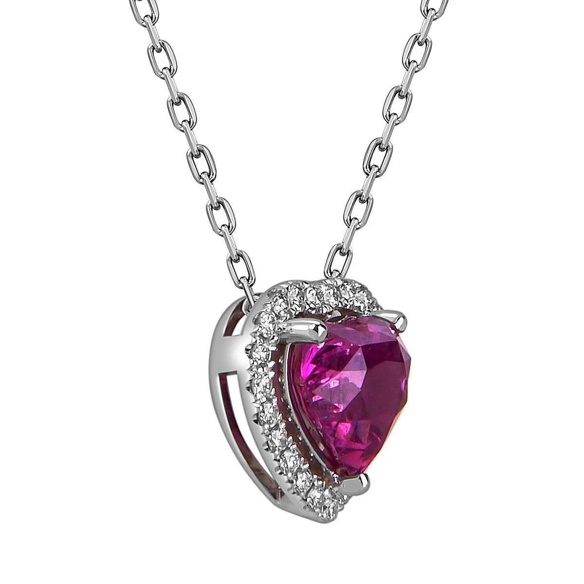 Колье из белого золота с бриллиантами и розовым сапфиром Сердце (060028)