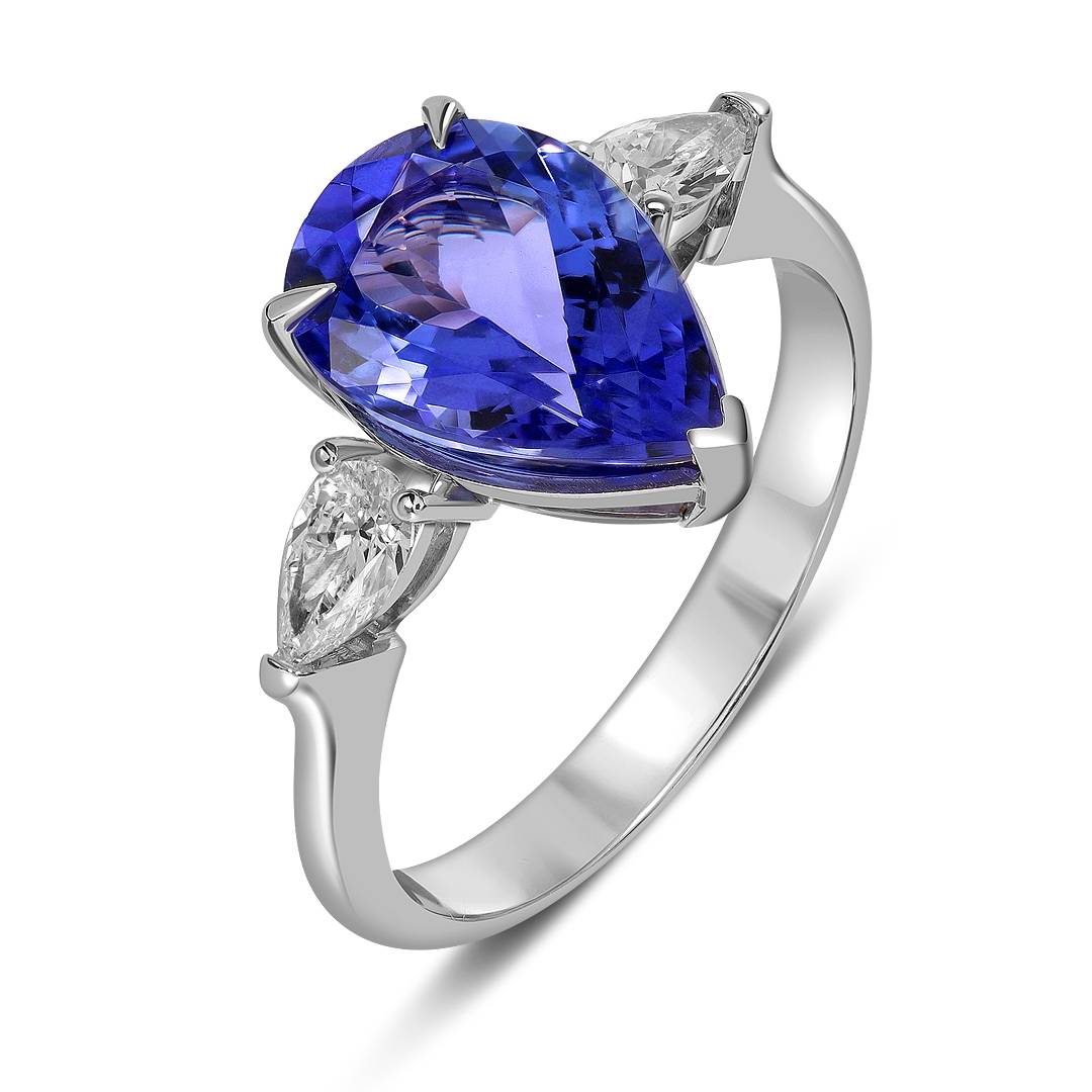 Кольцо из белого золота с бриллиантами и танзанитом (058555)