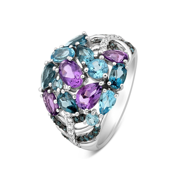 Кольцо из белого золота с бриллиантами и полудрагоценными камнями (015281)