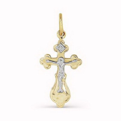 Подвеска крест из комбинированного золота с бриллиантом (031407)