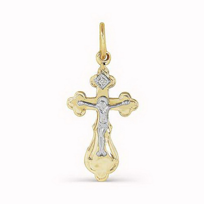 Подвеска крест из комбинированного золота с бриллиантом (031407)