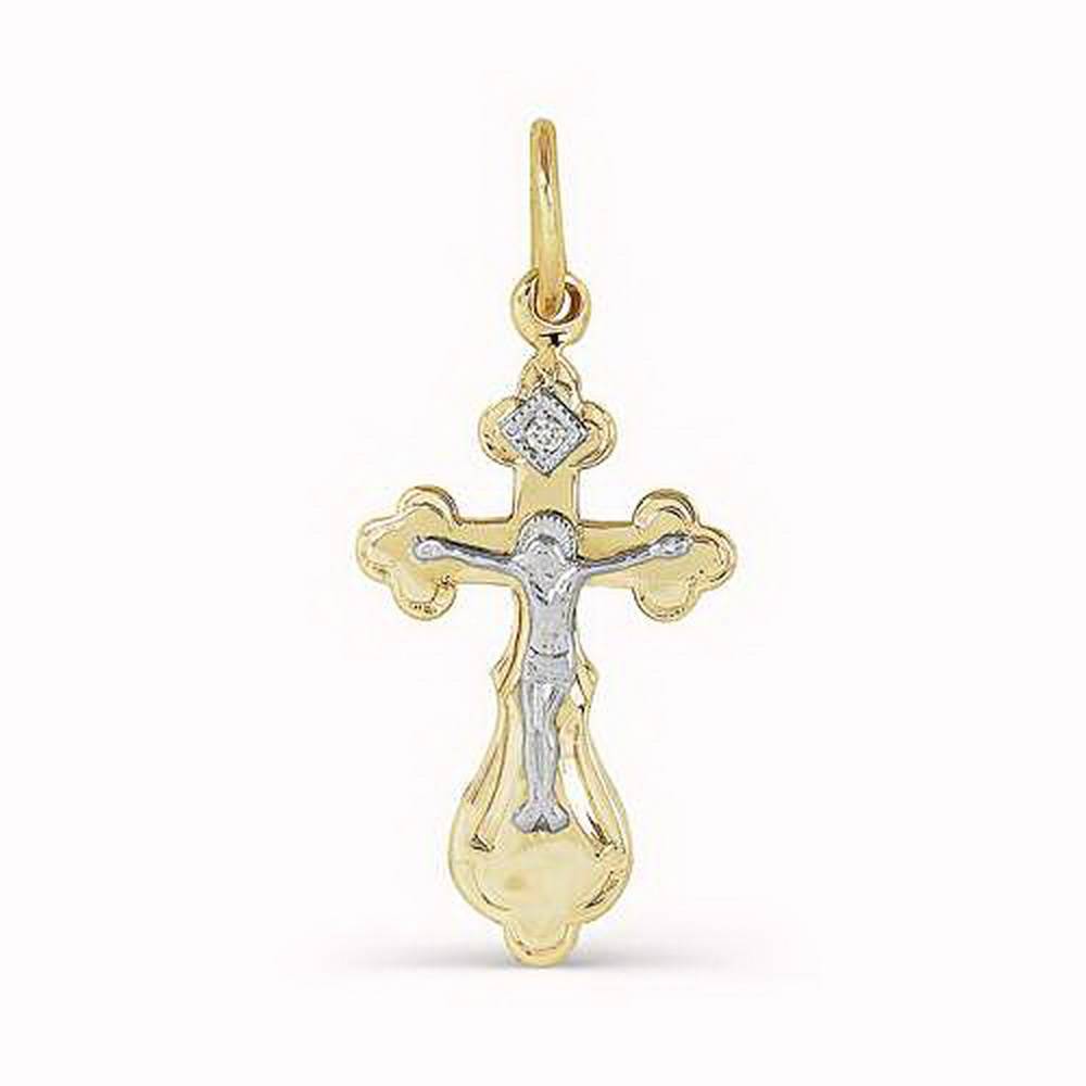 Подвеска крест из комбинированного золота с бриллиантом (031407)