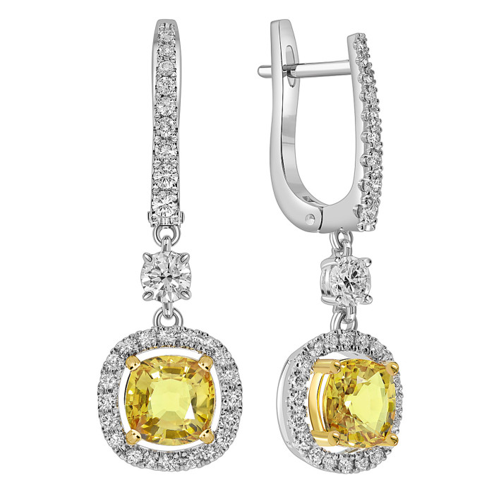 Серьги из белого золота с бриллиантами и жёлтыми сапфирами (050539)