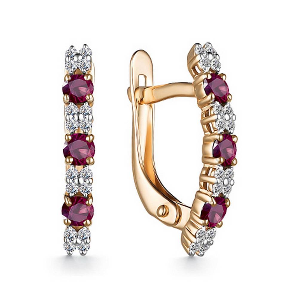 Серьги из красного золота с бриллиантами и рубинами (053708)