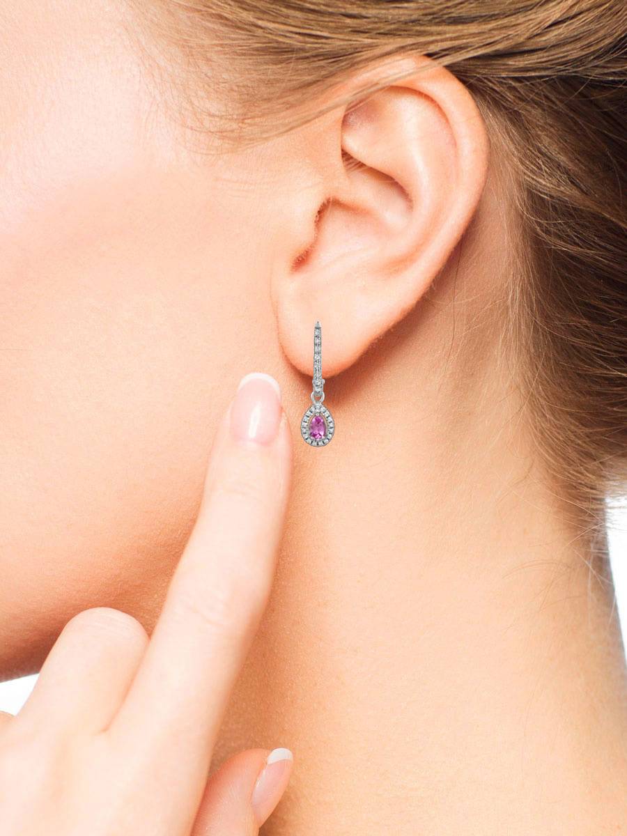 Серьги из белого золота с бриллиантами и розовыми сапфирами (059951)