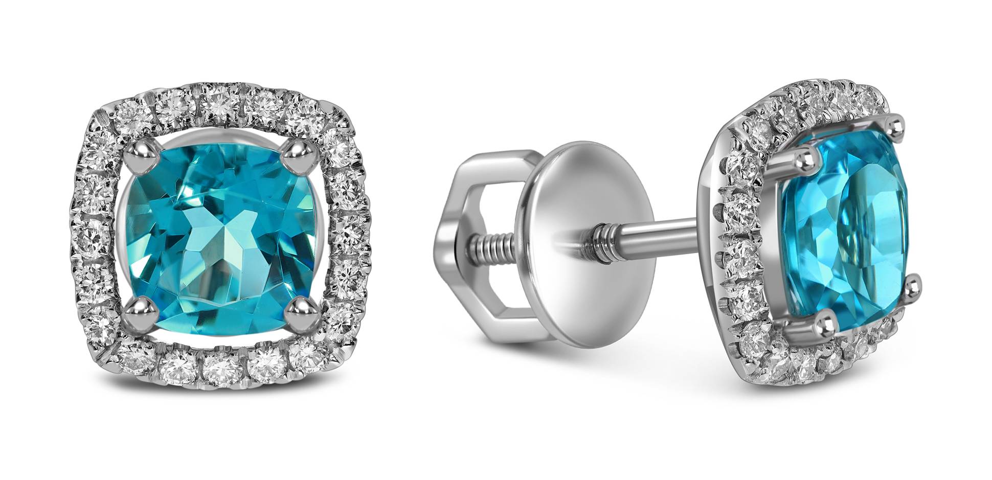 Серьги пусеты из белого золота с бриллиантами и апатитами (058525)