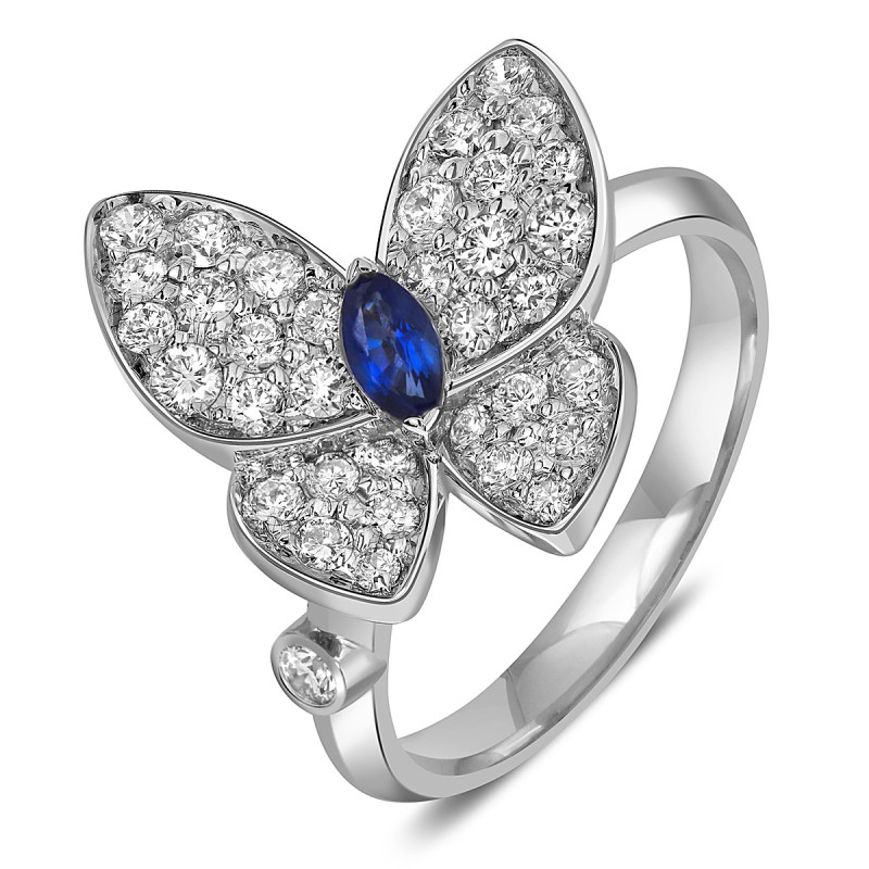Кольцо из белого золота с бриллиантами и сапфиром 