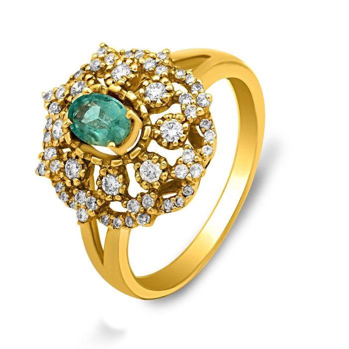 Кольцо из жёлтого золота с бриллиантами и изумрудом (018469)