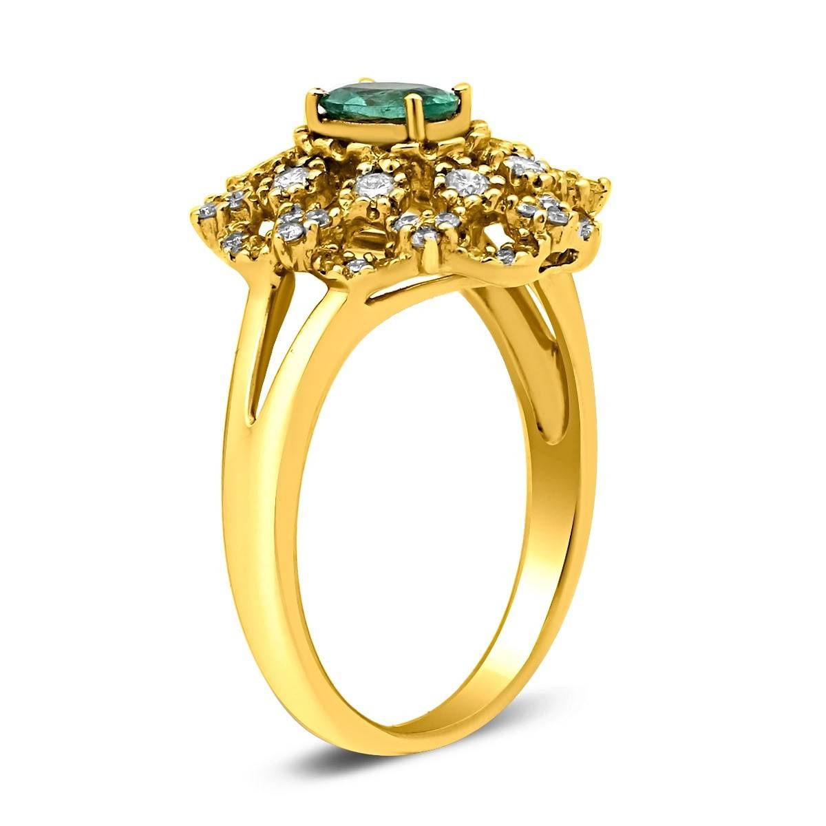 Кольцо из жёлтого золота с бриллиантами и изумрудом (018469)