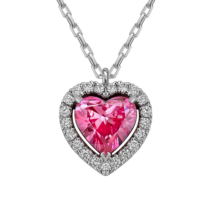 Колье из белого золота с бриллиантами и розовым сапфиром "Сердце" (063447)