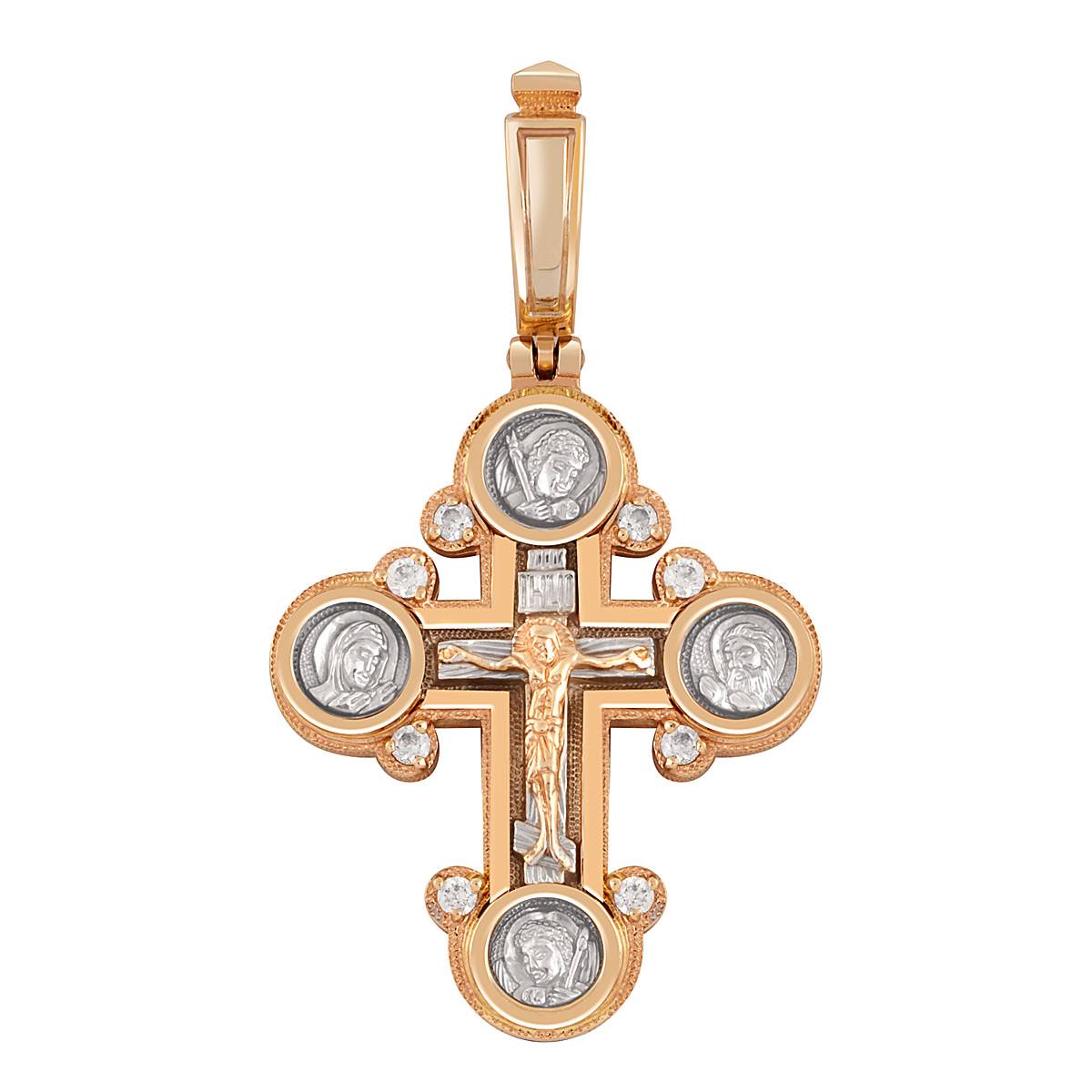 Кулон крест из комбинированного золота с бриллиантами (046825)