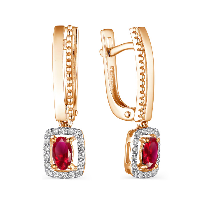 Серьги из красного золота с бриллиантами и рубинами (043093)