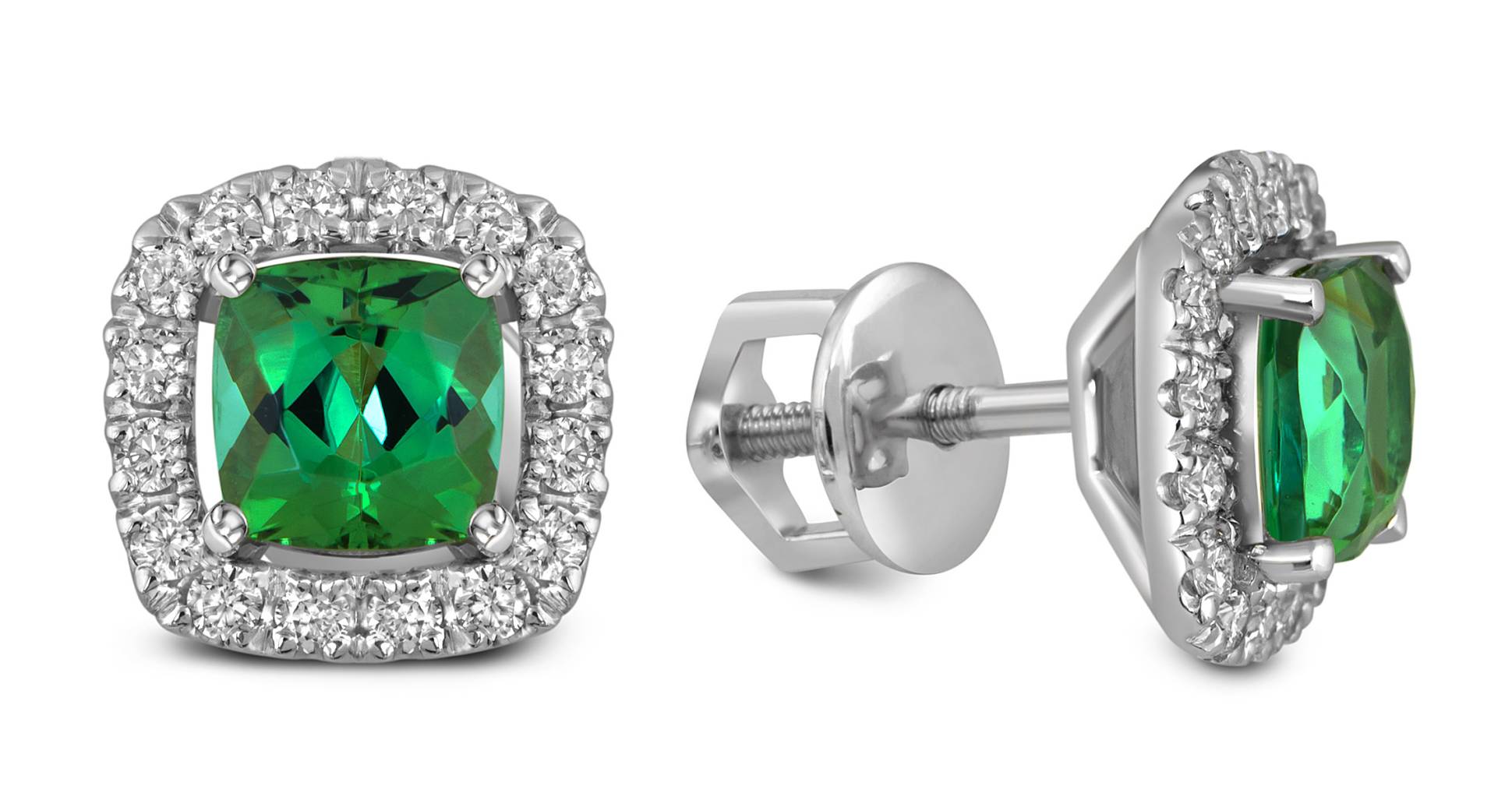 Серьги пусеты из белого золота золота с бриллиантами и турмалинами (057527)