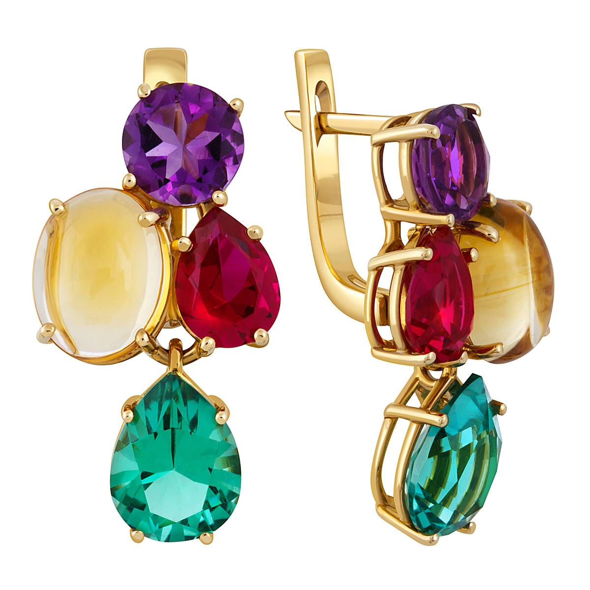 Серьги из жёлтого золота с полудрагоценными камнями (043426)