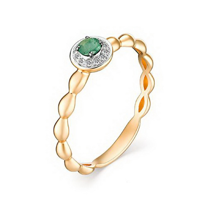 Кольцо из красного золота с бриллиантами и изумрудом (033251)