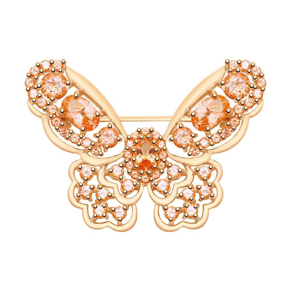 Брошь из красного золота с топазами Swarovski Бабочка (042322)