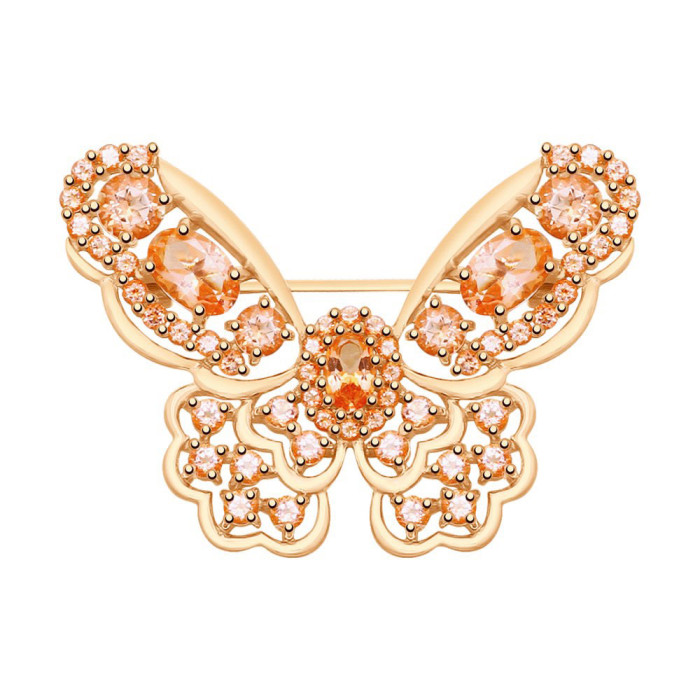 Брошь из красного золота с топазами Swarovski Бабочка (042322)