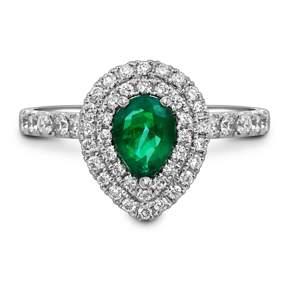 Кольцо из белого золота с бриллиантами и изумрудом (052433)