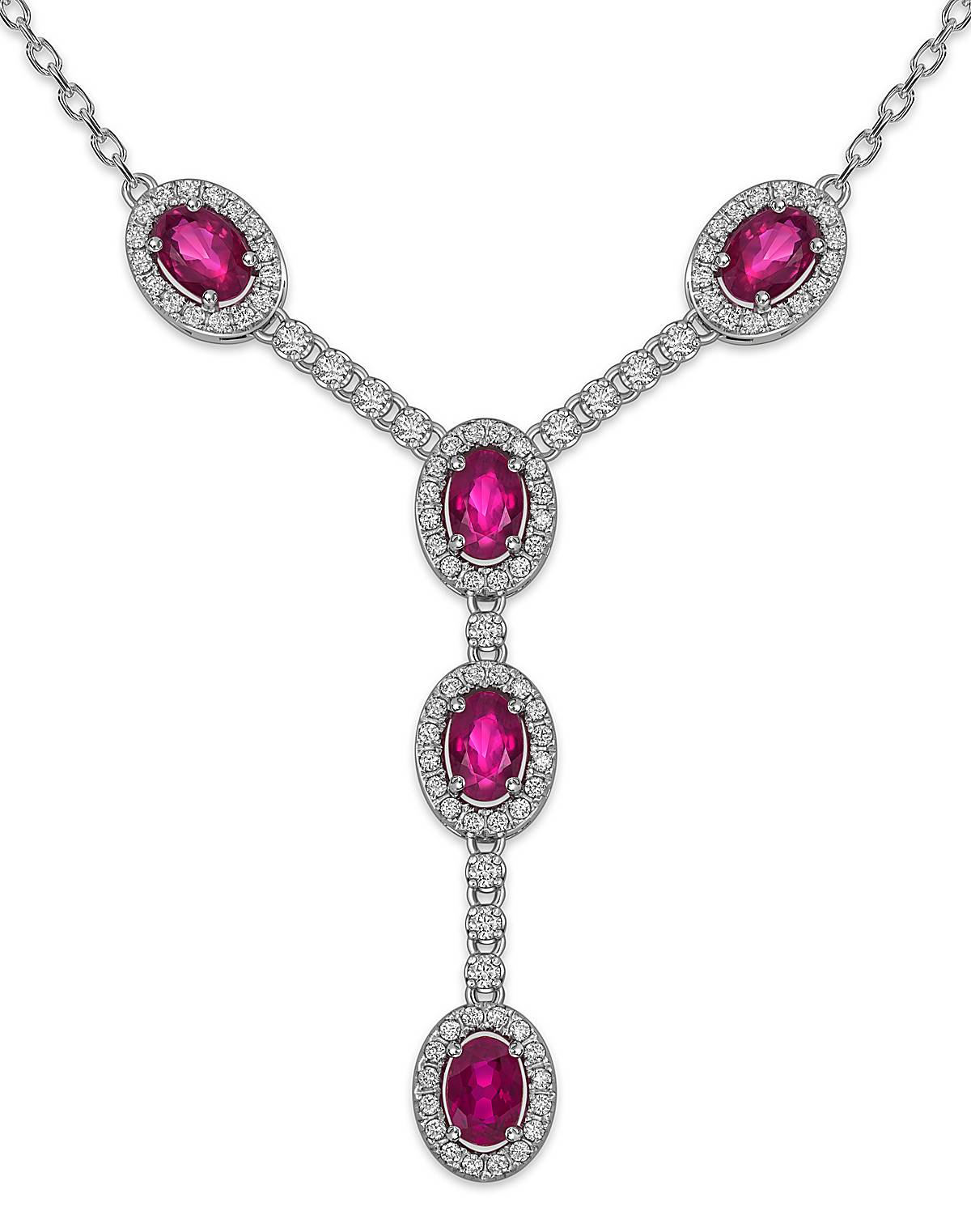 Колье из белого золота с бриллиантами и рубинами (056131)