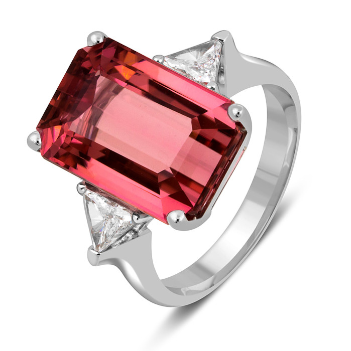 Помолвочное кольцо из белого золота с бриллиантами и тумрмалином (051198)