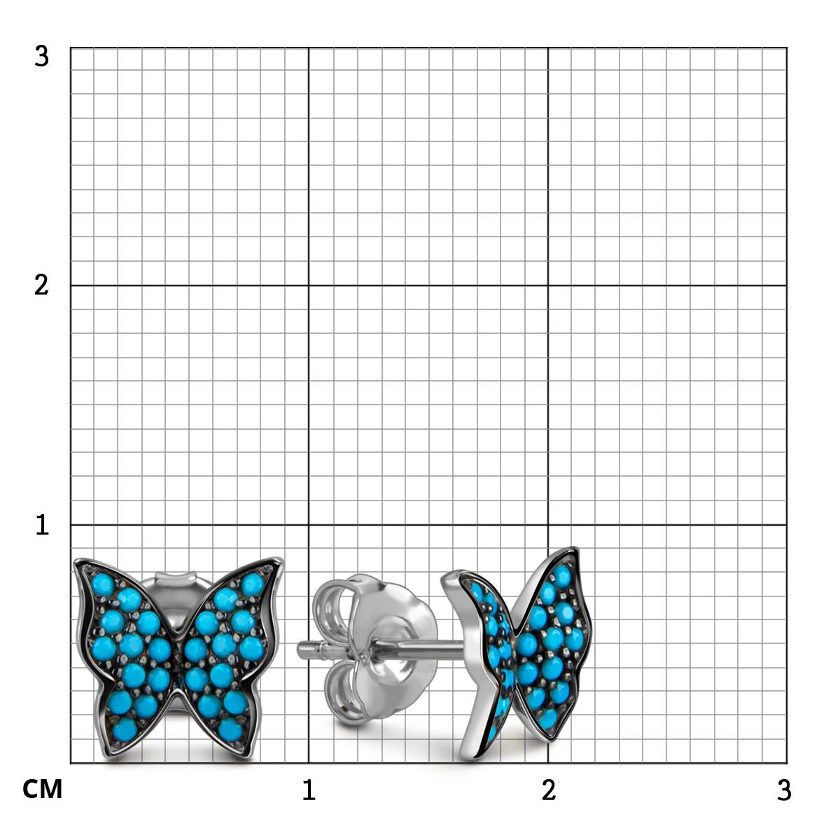 Серьги пусеты из белого золота с фианитами 