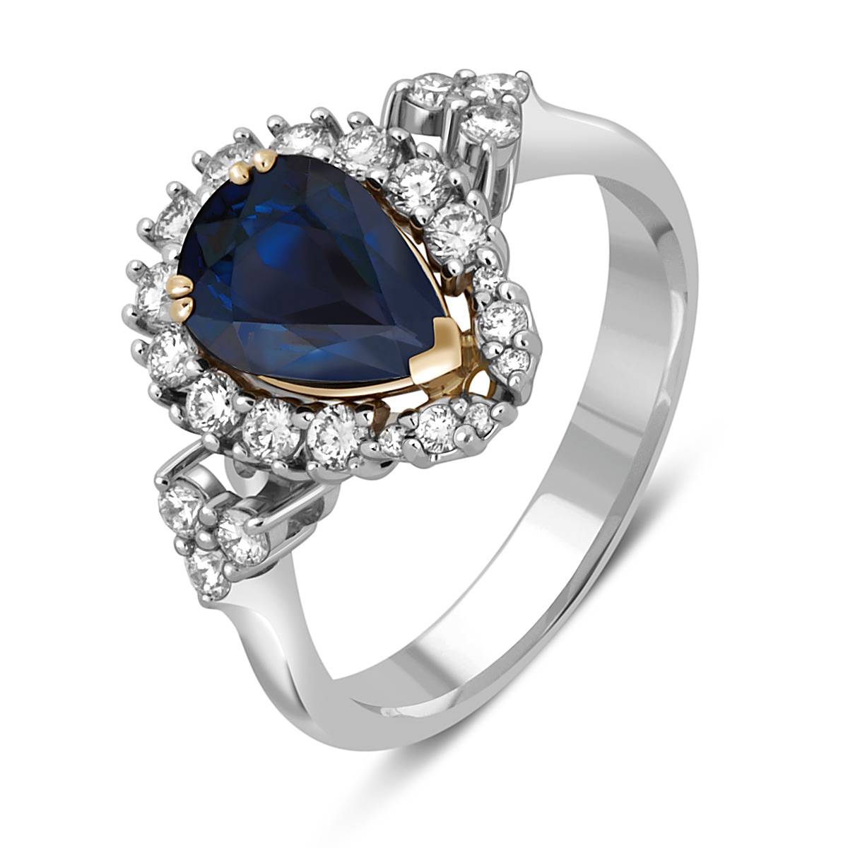 Кольцо из белого золота с бриллиантами и сапфиром (046739)