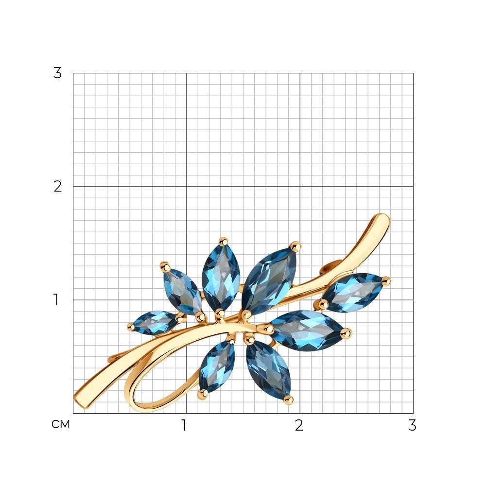 Брошь из красного золота с топазами (044212)