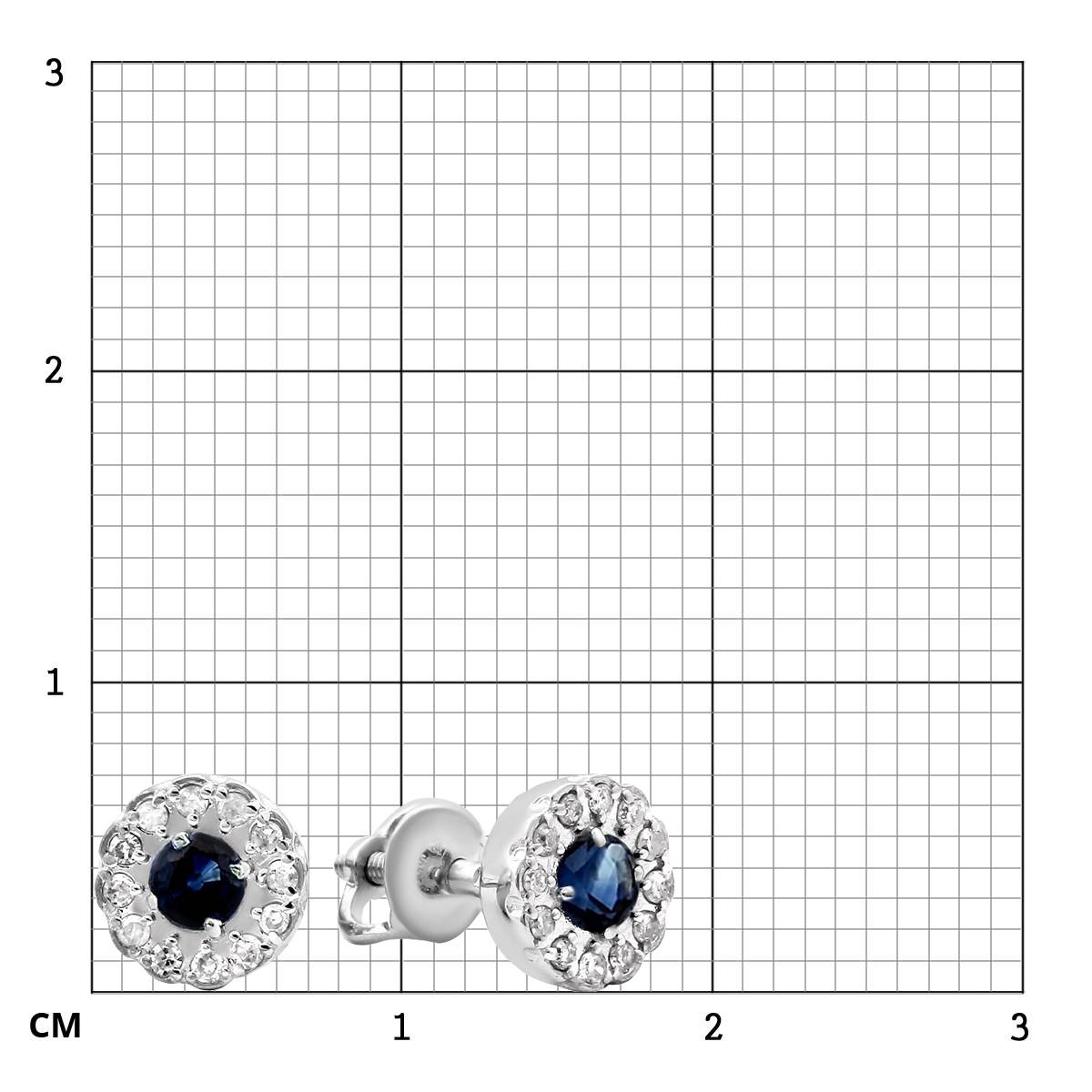 Серьги пусеты из белого золота с бриллиантами и сапфирами (028437)