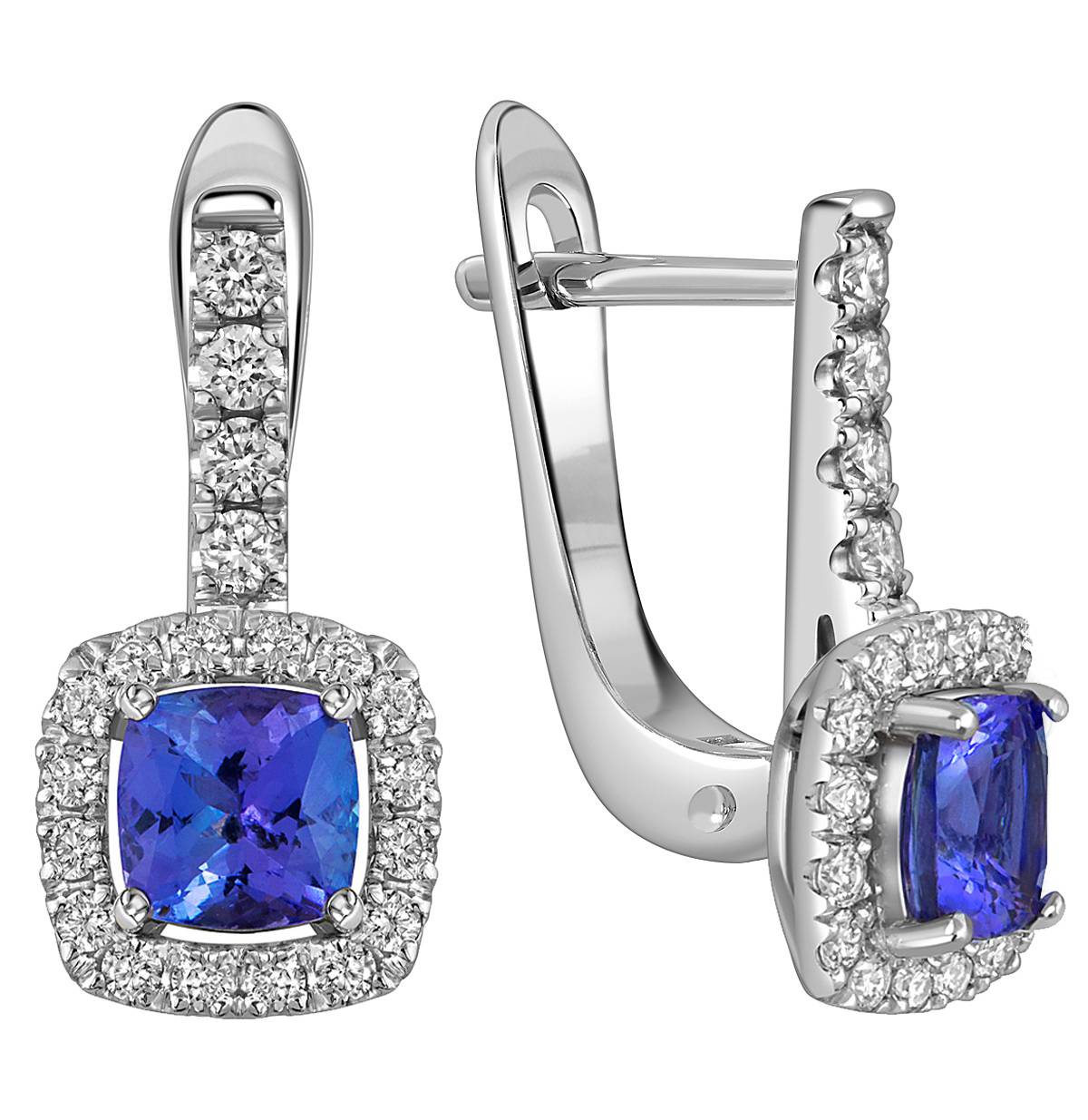 Серьги из белого золота с бриллиантами и танзанитами (062782)
