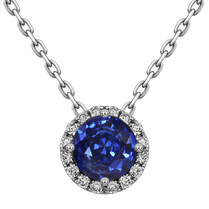 Кулон из белого золота с бриллиантами и сапфиром (053427)