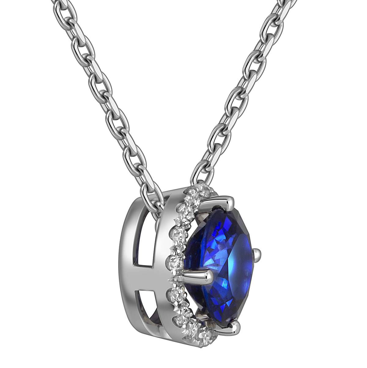 Кулон из белого золота с бриллиантами и сапфиром (053427)